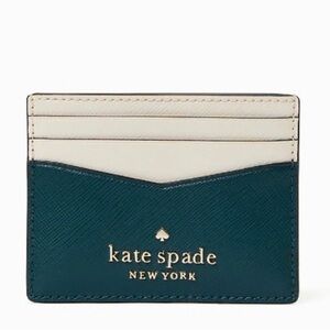 NWT Kate Spade Small Slim Card Holder in Peacock and Cream